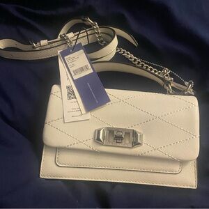 The Rebecca Minkoff "Je T'aime"  crossbody bag in white leather silver hardware